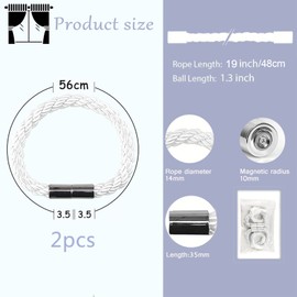 Magnetic Curtain Tiebacks 2 Pack Strong Convenient Tie Backs Clips Curtain Buckles Holdbacks Modern Simple Style Binding Weaving Tie Band for Thin or Thick Home & Office Window Drapery (White)