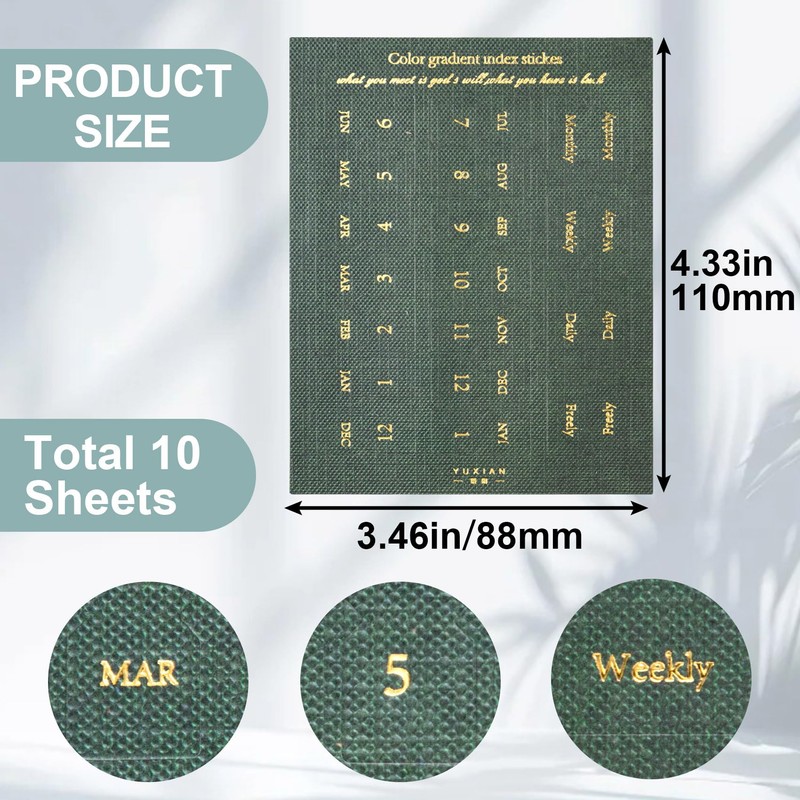YALOJE 180PCS Monthly Tabs for Planner, 5 Colors Gold Letter