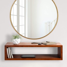 Kate and Laurel Holt Modern Floating Wood Wall Shelf, 30 x 8, Walnut Brown, Chic Rectangular Floating Wood Console for Wall