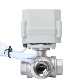 JLFlo 1/4" 3/8" 1/2" 3 Way 12V/24VAC/DC L Port Normally Closed Position Feedback Stainless Steel Electrical Motorized Ball Valve (1/4 inch)