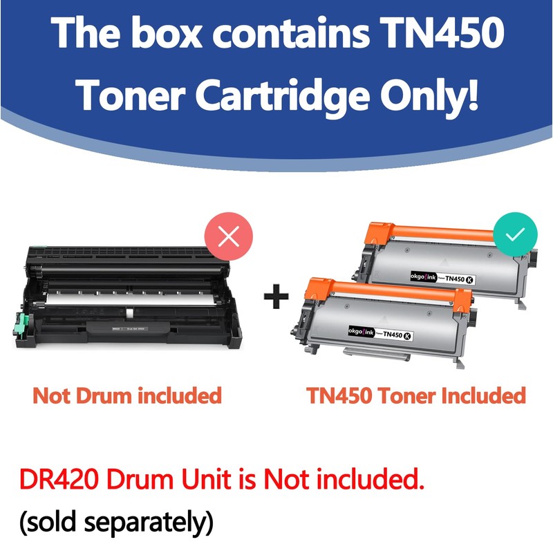 TN450 Toner Cartridge 2 Pack Compatible Replacement for Brother TN-450