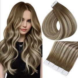 Full Shine Tape in Hair Extensions Human Hair 12 Inch Blonde Adhesive Tape in Extensions Color 6 Fading to 6 Brown and 60 Platinum Blonde 30 Gram 20 Pcs Tape in Balayage Hair Extensions