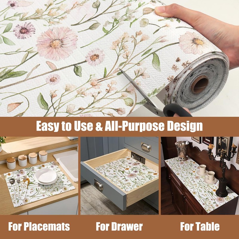 Tatyanna Drawer and Shelf Liner for Kitchen Cabinets Non Adhesive