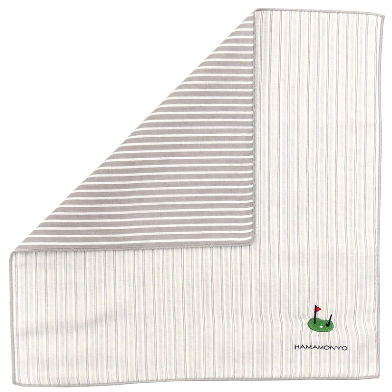 Hamamonyo Reversible Gauze Handkerchief, Striped and Golf, gray