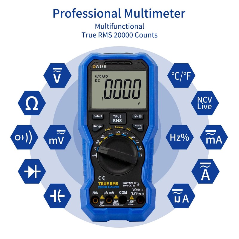 OWON OW18E Bluetooth Digital Multimeter, 20000 Counts True RMS Voltmeter,