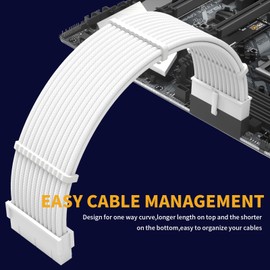 Sirlyr PSU Cable Extension Kit,One Way Bend Design PC Cables - Bright White Braided 1x 24Pin ATX / 2X 8 (4+4) Pin EPS/Gold-Plated 2X 8 (6+2) Pin PCIE for Power Supply,16AWG 5 Kits