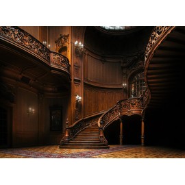 Loccor Fabric 10x8ft Retro Medieval Palace Backdrop for Photography Luxurious Mansion Wooden Staircase Hall Background Birthday Party Decor Wedding Ceremony Anniversary Portrait Photoshoot Props