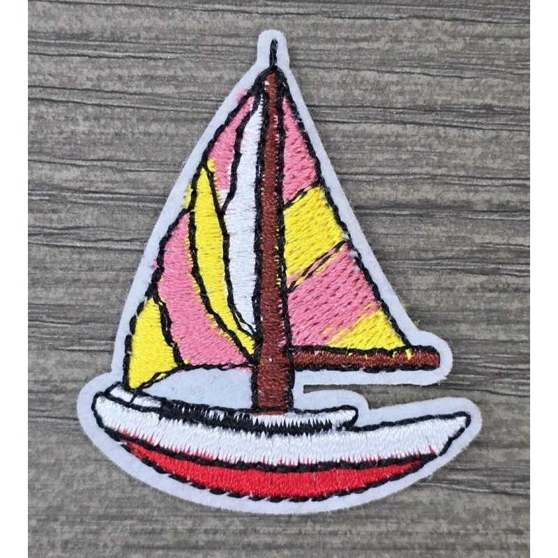 RED SAILBOAT MARINE SEA SHIP OCEAN ADVENTURE IRON ON PATCH