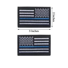 2 PCS AliPlus America Thin Blue Line Flag Patches Standard and Reverse Embroidered Tactical Morale Patch Hook and Loop(Black White)