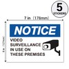 5 Pack Video Surveillance Warning Sign Sticker,7"x5" “Notice - Video