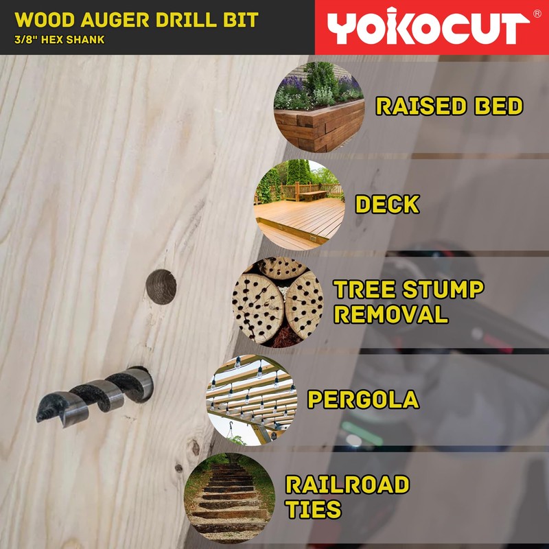 YOKOCUT 1-1/2" x 12" Auger Drill Bit for Wood, Hex