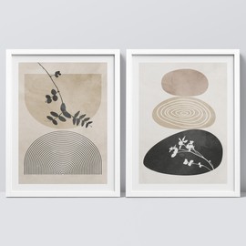 SIGNWIN Framed Set Forest Flower Pastel Watercolor Polygon Wall Art, Set of 2 Nature Illustrations Wall Décor Prints, Contemporary Wall Décor for Living Room, Bedroom - 11"x14" White