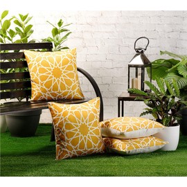 Red Rainbow 4 Pack Waterproof Garden Cushion Covers Boho Arrow design 18 inch x 18 inch 45 cm Square (Yellow)