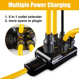 NEMA L14-30P to 4X 5-20R/5-15R&L14-30R Generator Adapter Extension Cord, 4 Prong 30 Amp to 110V,Twist Locking to 15 Amp/20 Amp Household Outlet, 125/250V 7500 Watts, ETL Listed (1.5FT)