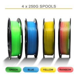 RepRapper 4 x 250g Glow Colors Pack, Glow in The Dark PLA Filament 1.75mm (+- 0.03mm) for 3D Printer, 4x250g Spools - Green, Blue, Yellow, Rainbow