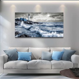 ZUITINGHUA Canvas Wall Art For Living Room Wall Decor For Bedroom Office Wall Decoration Wave Landscape Painting Watch Tower Pictures Artwork Room Aesthetic Home Decor 20x40 In
