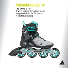 Rollerblade Macroblade 80 Women's Adult Fitness Inline Skate, Grey and Teal Blue, Performance Inline Skates
