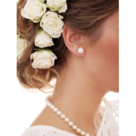 7MM White Pearl Earrings Real 925 Sterling Silver Button Freshwater Cultured Pearl Stud Earrings