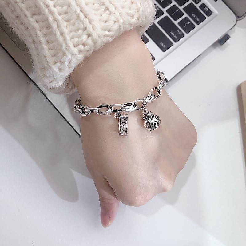 AOOMO Silver Tone Money Charm Bracelet for Women - Link