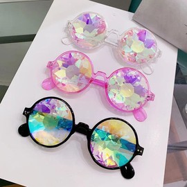 Kaleidoscope Psychedelic Eyeglasses Men Women Funny Round Sunglasses - Frame Color: other, Lenses Color: pink