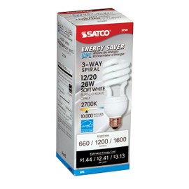 Satco S7341 12/20/26-Watt Medium Base 3-Way Spiral, 2700K, 120V, Equivalent to 30/70/100-Watt Incandescent Lamp with Energy Star Rated