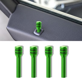 HEVLE 4PCS Car Door Lock Knobs, Vehicle Door Lift Bolt, Aluminum Alloy Door Lock Cover Decor, 0.47" x 1.93" Automotive Door Lock Switches, Universal Car Accessories Safety Door Lock Pin (Green)