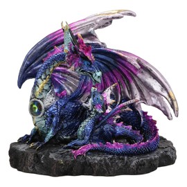 Ebros Violet Blue Midnight Sky Gemstone Mother Dragon with Baby Wyrmling Statue 7.25" Long Home Decor Resin Medieval Fantasy Dungeons and Dragons Figurine