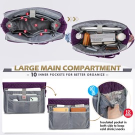 RAINSMORE Teacher Tote Bag 15.6 inch Laptop Bag for Women Work Bag Laptop Tote Nurse Bag Professional Computer Messenger Bag with Insulated Pocket, Laptop Briefcase for Office, College, Dark Purple