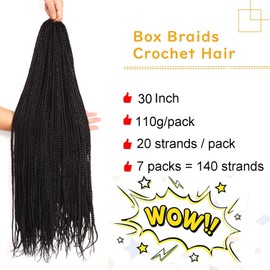 6 Packs Goddess Box Braids Crochet Hair 30 Inch Prelooped Crochet Box Braids Crochet Hair for Black Women Braiding Hair (30 Inch 6 Pack, #1B)