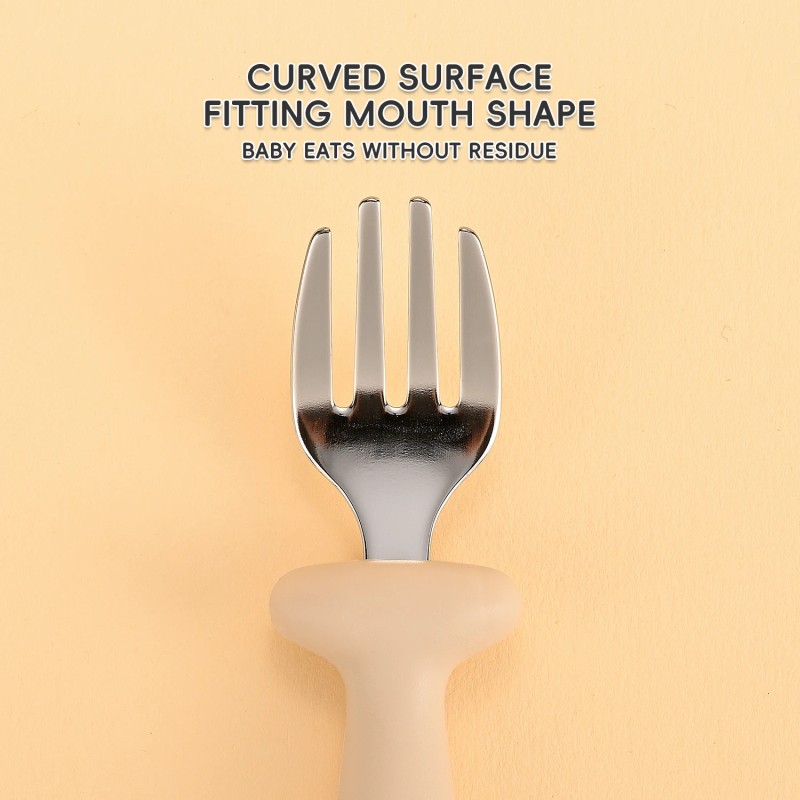 Portable Baby Dinning Tableware Stainless Steel Silicone Baby Feeding Spoon