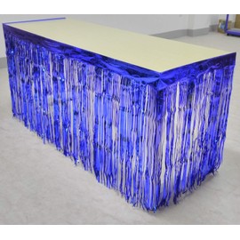 2 Packs Metallic Foil Fringe Table Skirt 29x108-Inch Royal Blue Tinsel Table Skirts for Rectangle Tables