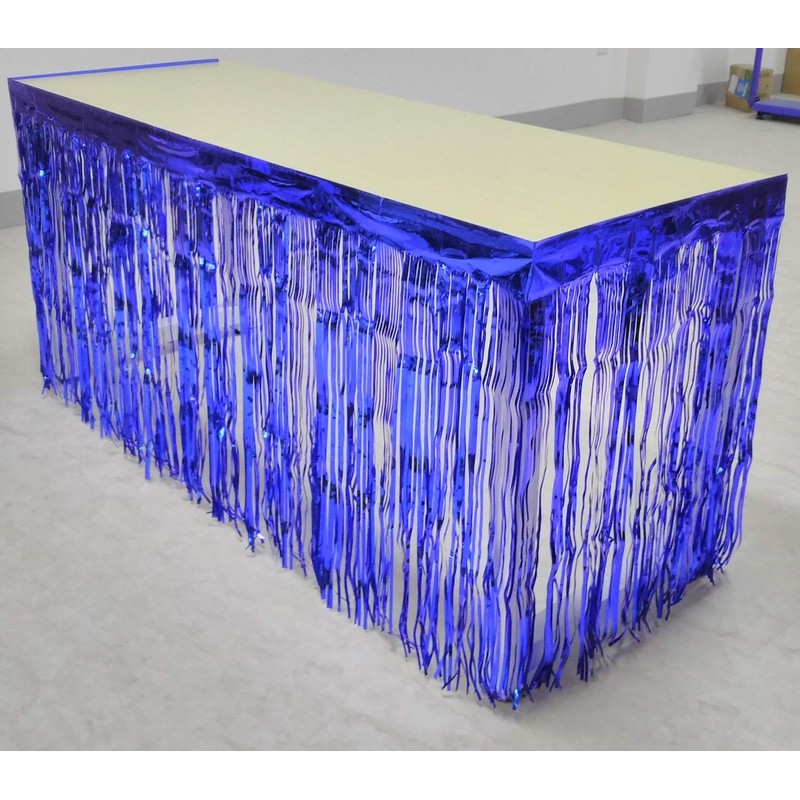 2 Packs Metallic Foil Fringe Table Skirt 29x108-Inch Royal Blue