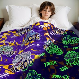 Kids Truck Toys Glow in The Dark Blanket for Boys Tractor Car Throw Blanket Soft Warm Blankets Glowing Trucks Decor Blanket 40"x50"