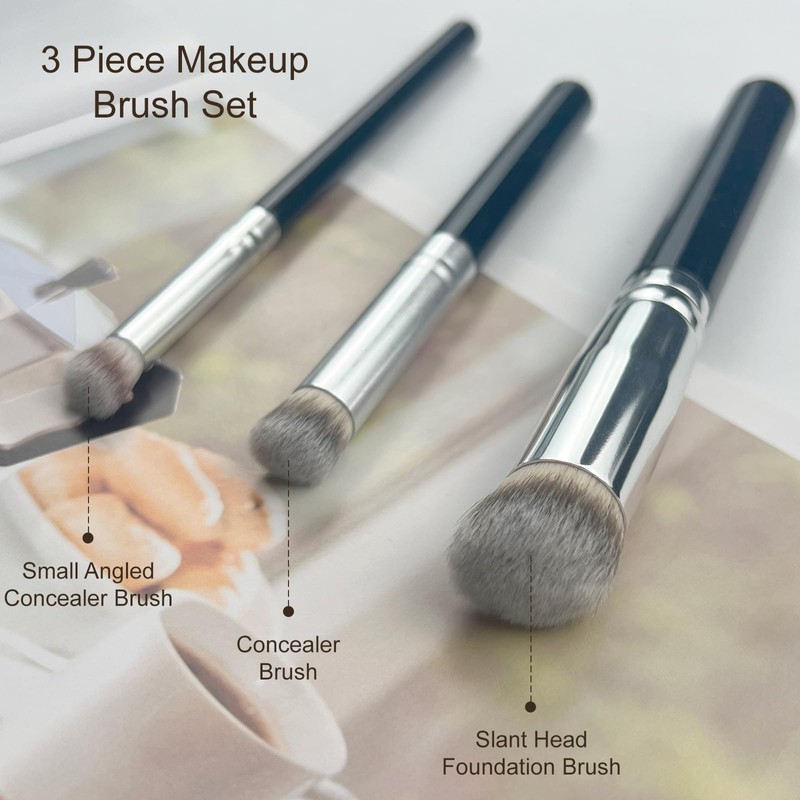 3-Piece Foundation Contour Brush Set, Kabuki Brushes for Liquid, Cream,