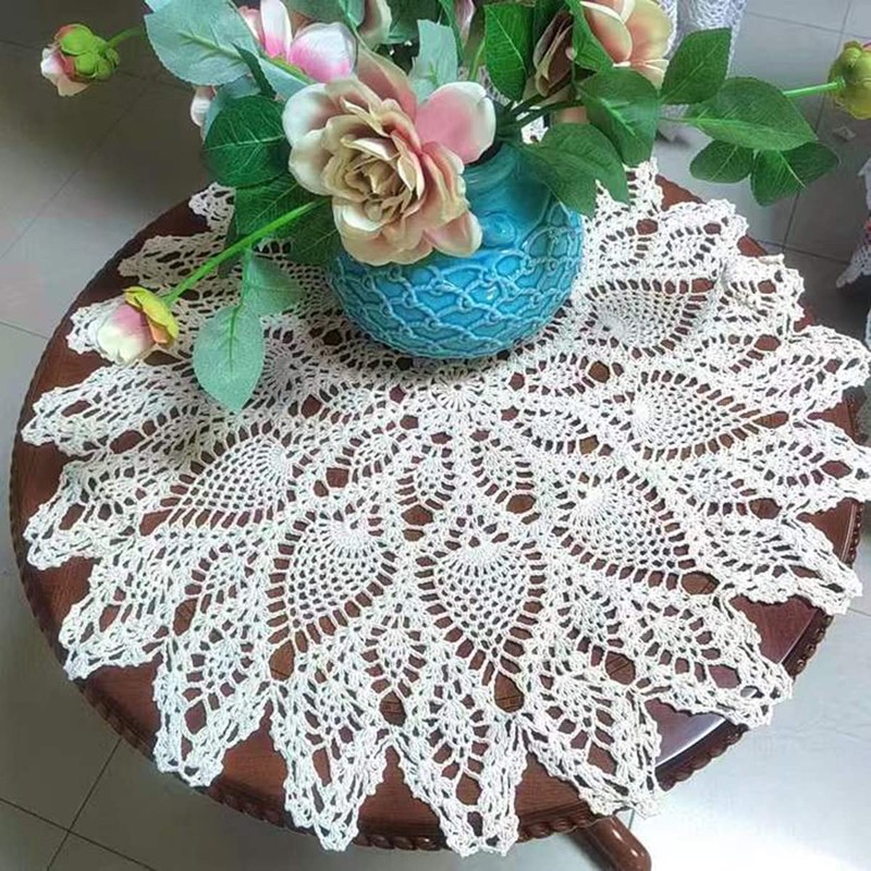 gracebuy 60cm Beige Round HANDMADE Floral Crochet Lace Tablecloths Doilies