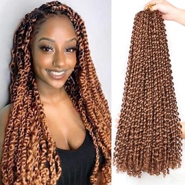 Leeven 24 Inch Water Wave Passion Twist Braiding Hair for Distressed Faux Locs 7 Packs Crochet Hair Passion Twists Braiding Hair for Woman Red Bohemian Crochet Braids Hair Extensions 30#