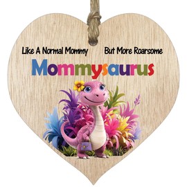 Mommy Gifts - Roarsome Mommysaurus Wooden Heart Plaque - Happy Birthday Gifts for Mommy from Son Daughter, Dinosaur Mother's Day Presents, Light Wood Sign Keepsake