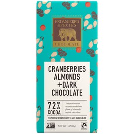 Endangered Species Wolf, Natural Dark Chocolate (72%) with Cranberries & Almonds, 3-Ounce Bars (Pack of 12)