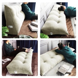 WOWMAX Triangular Headboard Pillow Twin Bed Wedge Pillow for Headboard Large Bolster Pillow for Bed Wedge Pillow Headboard Daybed Pillows with Removable Cover, Corduroy(100% Cotton), White