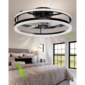 Modern Ceiling Fans with Lights and Remote, 19.7'' Fandelier Low Profile Ceiling Fans with Remote App, Flush Mount Ceiling fan with 3000-6000K Dimmable 2 LED Light For Bedroom Kitchen Living Room