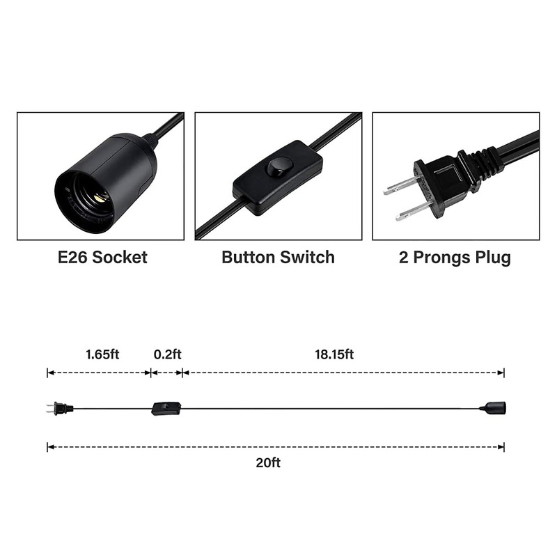 Simple Deluxe Hanging Lantern Extension Cord Cable, Plug-in E26 Pendant