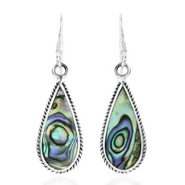 Classic Teardrop Shaped Abalone Shell Inlaid .925 Sterling Silver Dangle Earrings