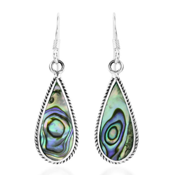 Classic Teardrop Shaped Abalone Shell Inlaid .925 Sterling Silver Dangle
