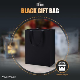 YACEYACE Medium Size Gift Bags with Ribbon Handles, 10Pcs 8"x4.25"x10.5" White Gift Bags with Gold Slim Frame,White Thick Paper Gift Bag,Boutique Bag