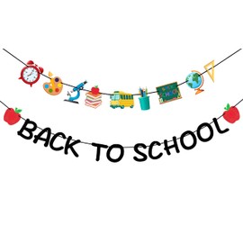 VILIFEVER 2 Piece Back to School Banner, First Day of School Banner Welcome Back Decorations Garland Classroom Teacher Office Decor Party Supplies, Pre-Strung