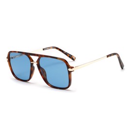 H HELMUT JUST Trendy Vintage Aviator Sunglasses Square for Men and Women Retro 70s, Carey / Blue