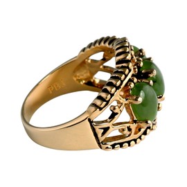 PalmBeach Yellow Gold-plated Antiqued Oval Shaped Genuine Green Jade 3-Stone Ring Sizes 5-10 Size 8