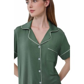 Joyaria Women's Short Summer Pyjamas Button Down Sleepwear V-Neck Short Sleeve Pjs Sets Leisure Suit, olive