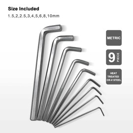 HAUTMEC Allen Wrenches Sets Allen Hex Key Set L Shape Metric Allen Wrench Set 9-Piece, Chrome Vanadium Steel, Precise and Chamfered Tips, 1.5-10 mm