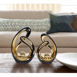 2 Pcs Black and Gold Decor Table Sculpture Decorations Ceramic Statue Mid Century Modern Decor Figurine Centerpieces for Dining Room Living Room Fireplace Shelf Office Coffee Table Decor